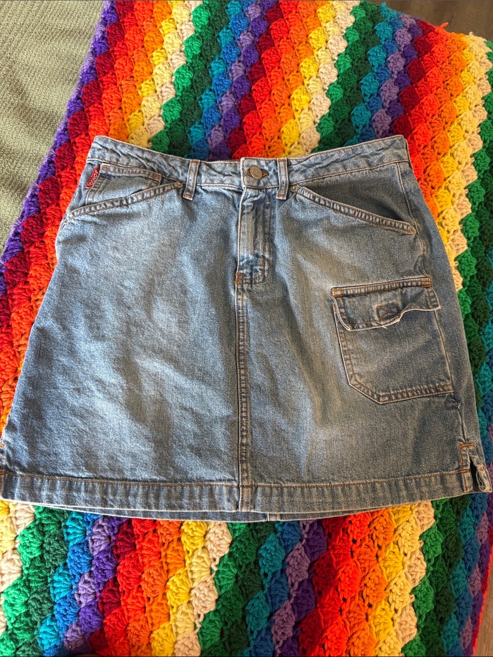 Vintage Bongo Denim Utility Mini Skirt - Light Blue